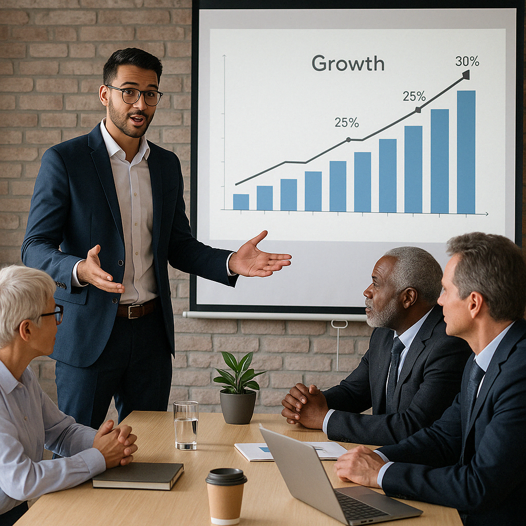 Entrepreneur pitching to investors